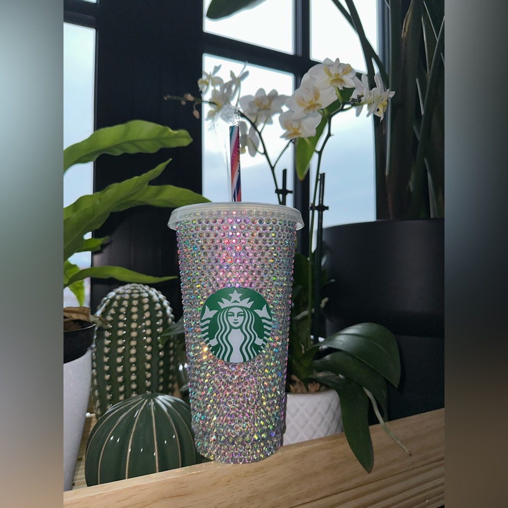 Bling AB rhinestone reusable cup tumbler with lid and straw